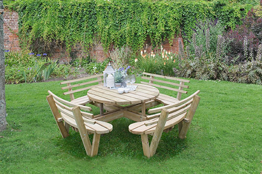 Forest Garden DTS Circular Picnic Table with Seat Backs (Home Delivered)