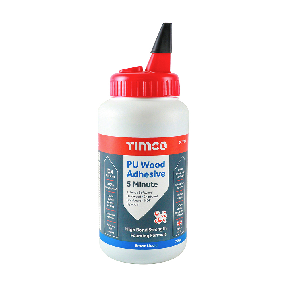 TIMCO 6 in 1 PU D4 Wood Adhesive 5 Minutes Liquid - 750g