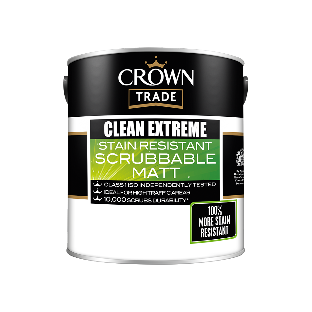 Crown Trade - Clean Extreme Scrubbable Matt Emulsion - White - 5L