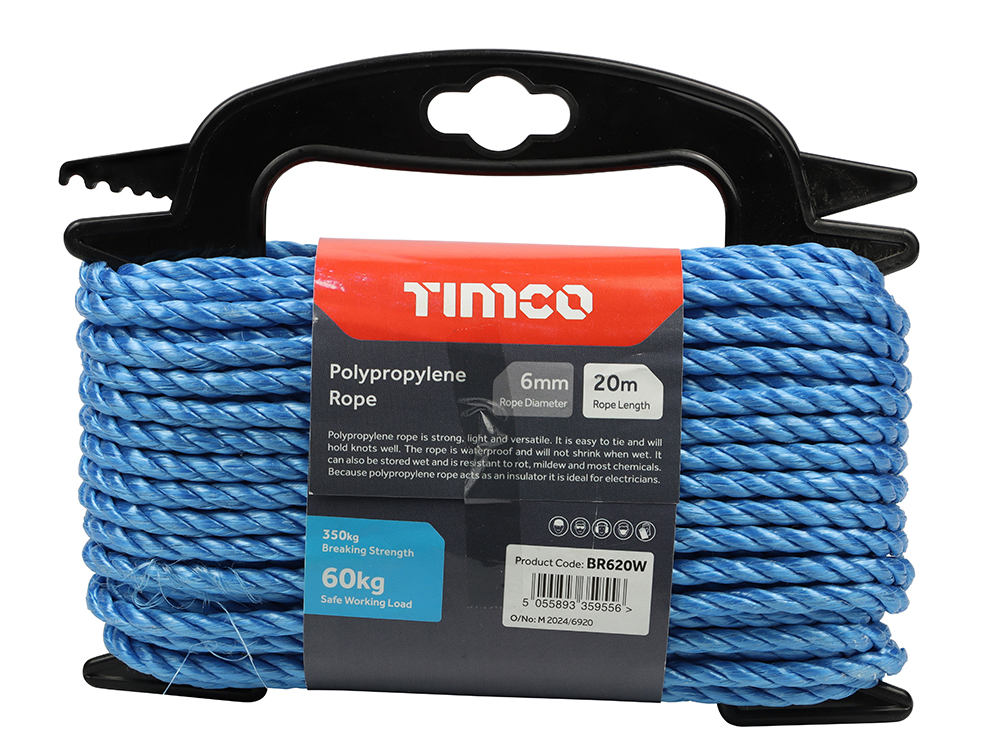 TIMco 6mm x 20m - Polypropylene Rope - Blue