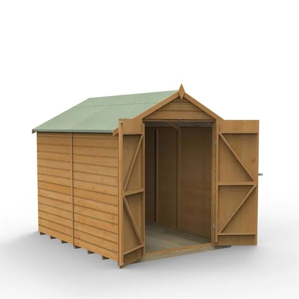 Forest Garden DTS Shiplap Dip Treated 6x8 Apex Shed - No Window, Double Door 