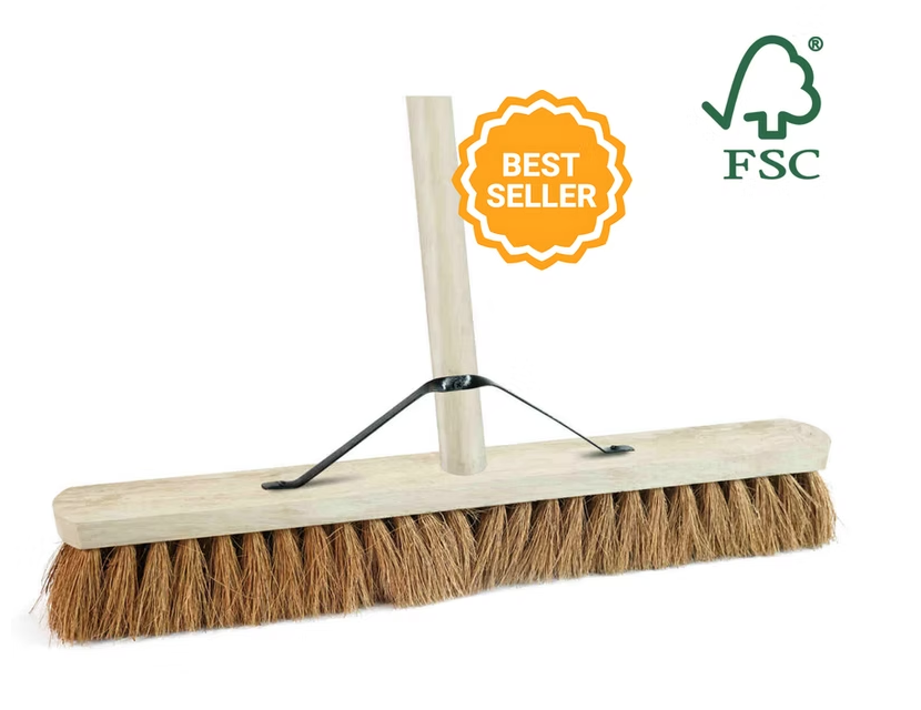 Brushware 24" (600mm) Natural Soft Coco Head Broom c/w 1400mm Handle & Stay