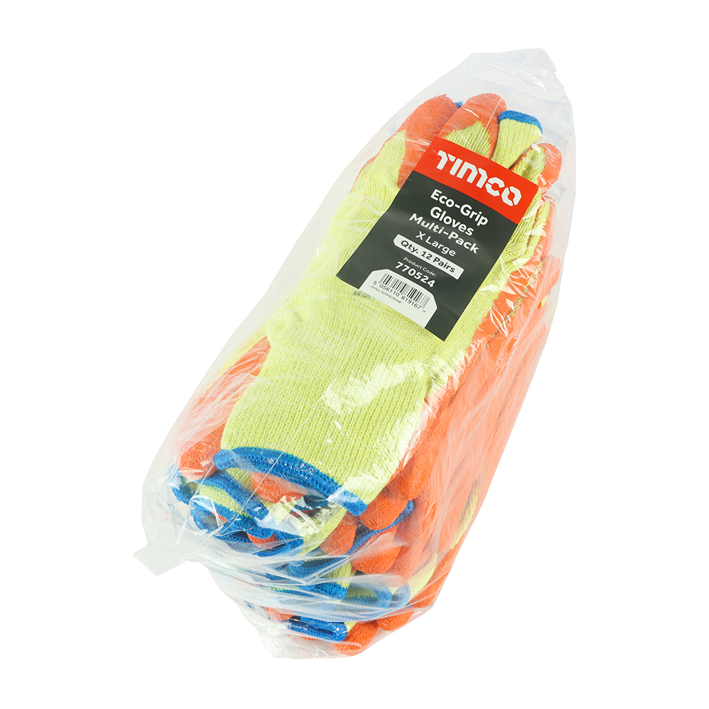 TIMco Eco-Grip Gloves - Orange Crinkle Latex Coated Polycotton - Extra Large (Pack of 12)