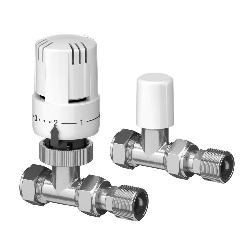 EPH Straight 15mm Compression TRV (Radiator Valve) & Lockshield Twin Pack SEMTRV15