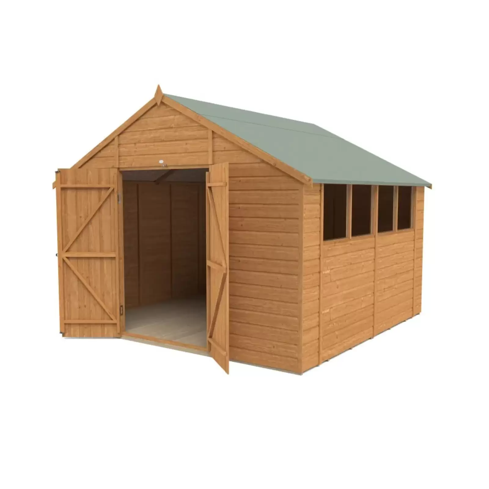 Forest Garden DTS Shiplap Dip Treated 10x10 Apex Shed - Double Door 