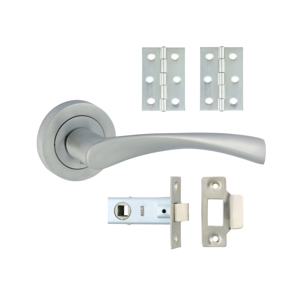 Timco Edleston Lever On Rose Door Pack (Handle, Hinges & Latch) - Satin Chrome