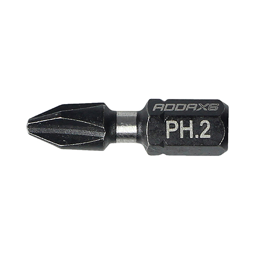 Addax X6 No2 Toughened Impact Phillips PH2 Driver Bits - 25mm - Pack of 10