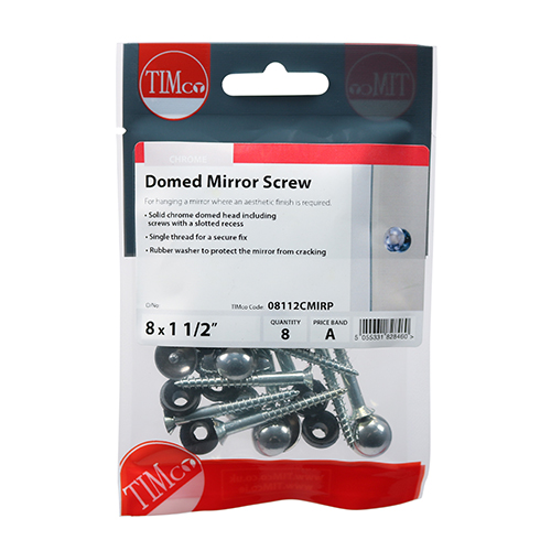 TIMco Mirror Screws - Chrome Plated Dome Head - 8 x 1.5 (Pack of 8)